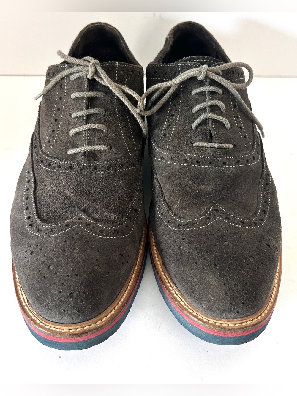 To Boot New York Suede Oxford Brogues Wingtip Gray Multicolor Sole Men's Size 10